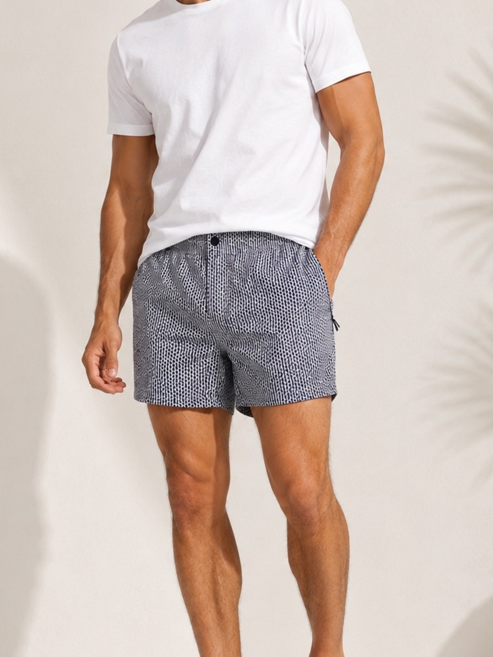 VRST Men’s Lined Performance Swim Trunks Gray Navy Print Size Large 5” Shorts